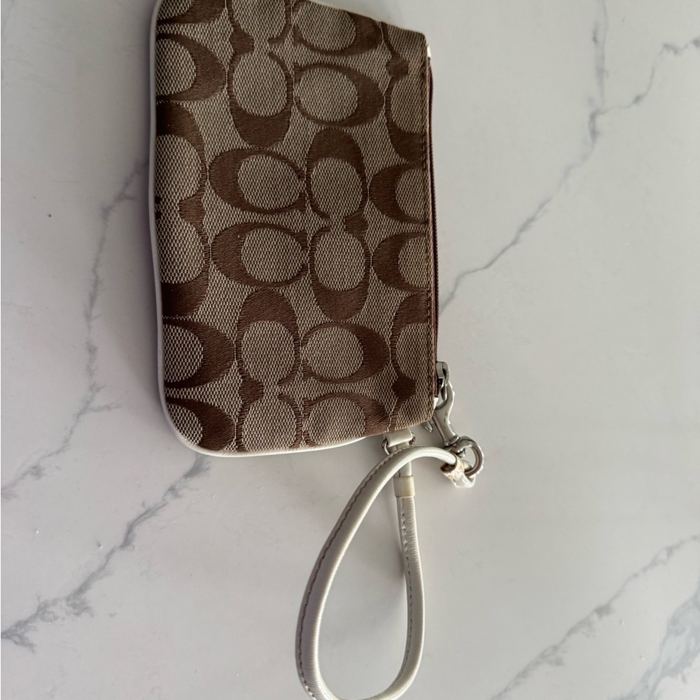 Coach Brown and White Signature Wristlet